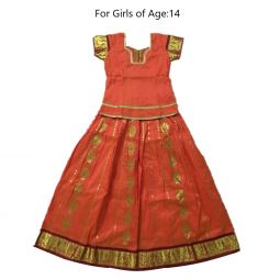 South Indian Lehenga Girls skirt ORANGE - 38"